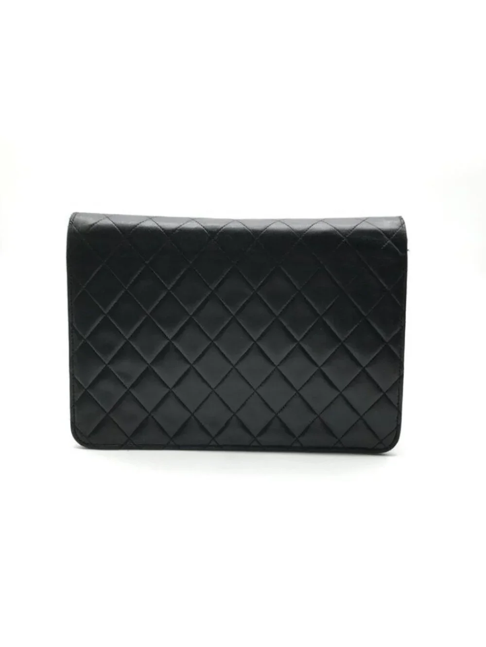 Chanel CC Logo Quilted Push Lock Lambskin Chain Shoulder Bag Black
